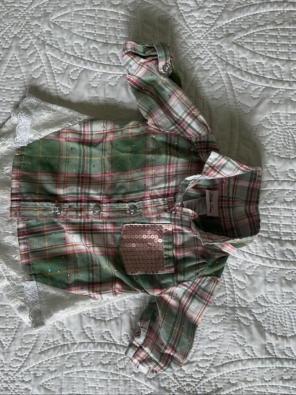 Little Lass Pink and Green Plaid Baby Shirt. Size 12 months.